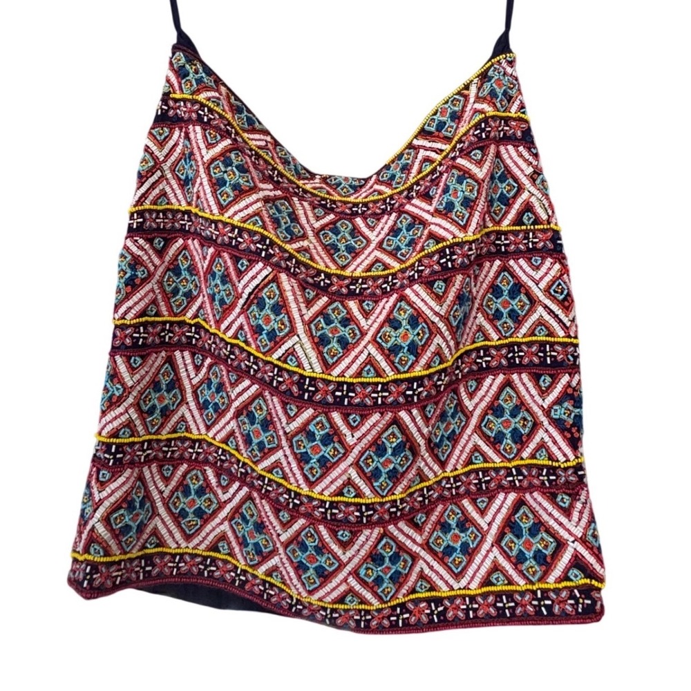 Anthropologie Pia Pauro Hand Beaded Geometric Lined Tribal Mini Skirt Boho Large